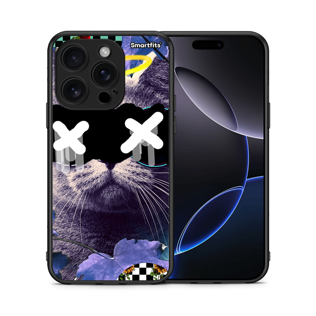 Θήκη iPhone 16 Pro Cat Collage από τη Smartfits με σχέδιο στο πίσω μέρος και μαύρο περίβλημα | iPhone 16 Pro Cat Collage case with colorful back and black bezels