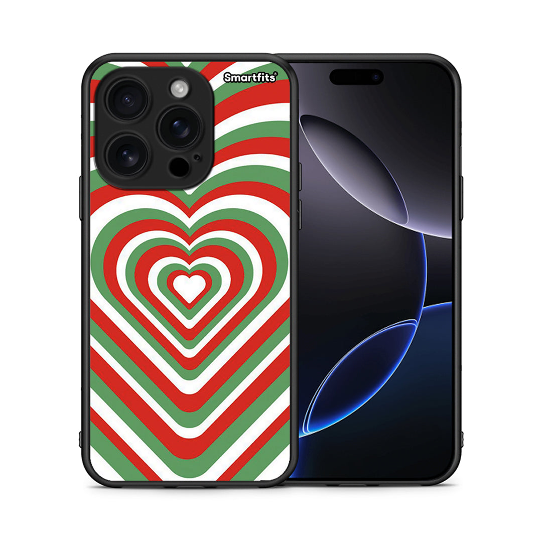 Θήκη iPhone 16 Pro Christmas Hearts από τη Smartfits με σχέδιο στο πίσω μέρος και μαύρο περίβλημα | iPhone 16 Pro Christmas Hearts case with colorful back and black bezels