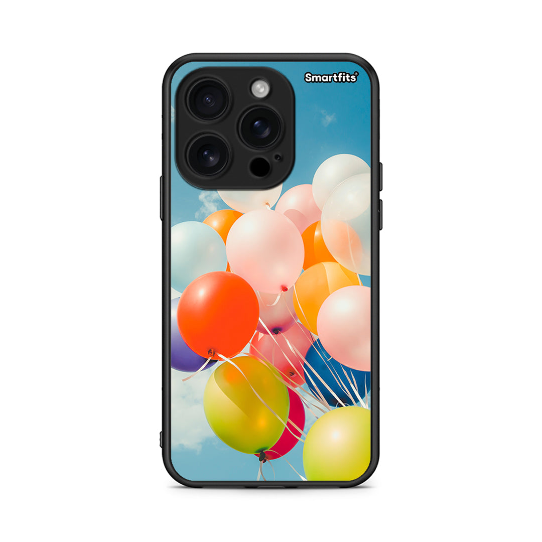 iPhone 16 Pro Colorful Balloons θήκη από τη Smartfits με σχέδιο στο πίσω μέρος και μαύρο περίβλημα | Smartphone case with colorful back and black bezels by Smartfits