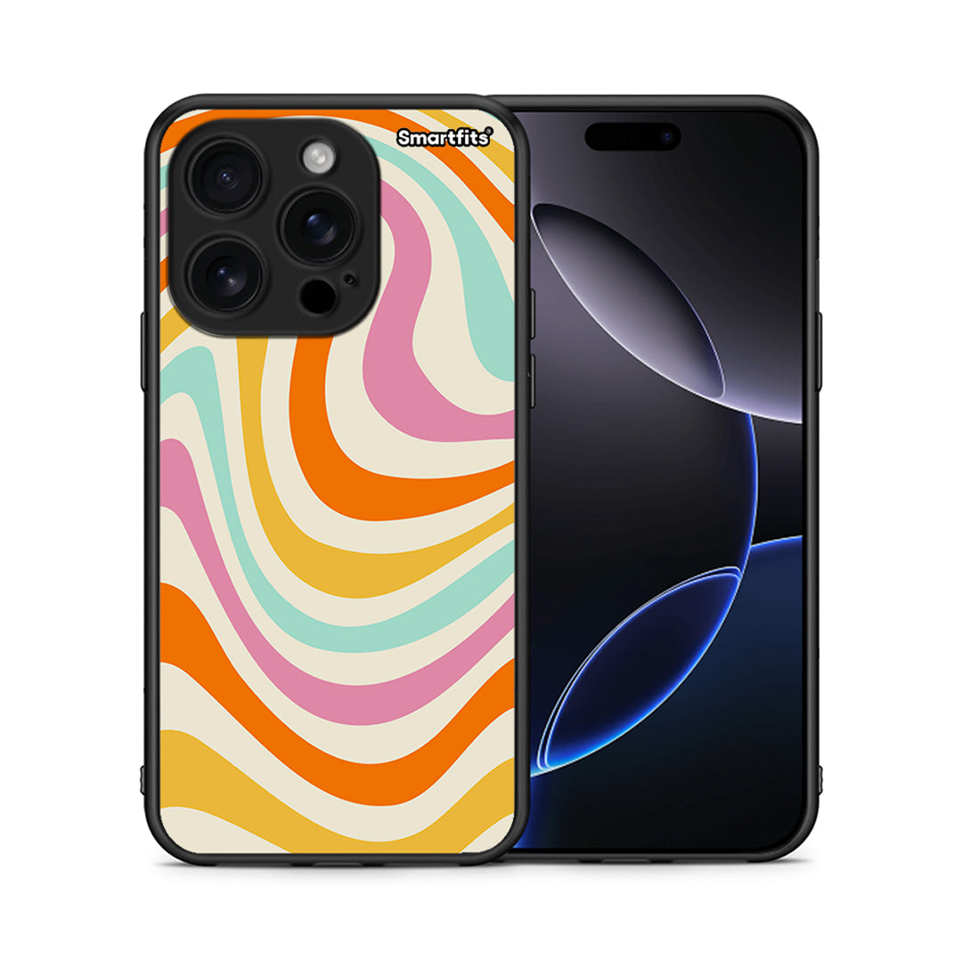 Θήκη iPhone 16 Pro Colourful Waves από τη Smartfits με σχέδιο στο πίσω μέρος και μαύρο περίβλημα | iPhone 16 Pro Colourful Waves case with colorful back and black bezels