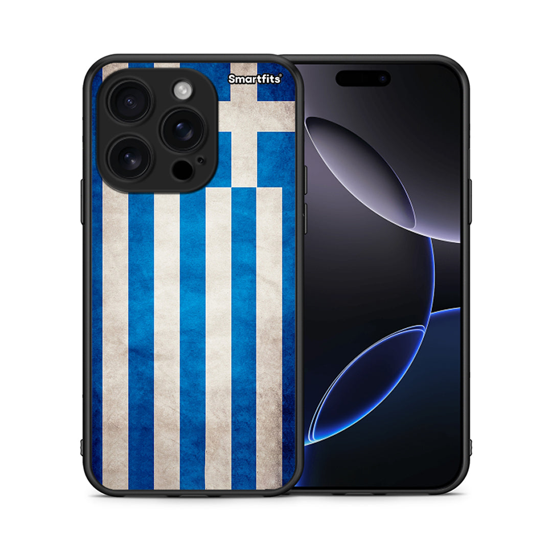 Θήκη iPhone 16 Pro Greek Flag από τη Smartfits με σχέδιο στο πίσω μέρος και μαύρο περίβλημα | iPhone 16 Pro Greek Flag case with colorful back and black bezels