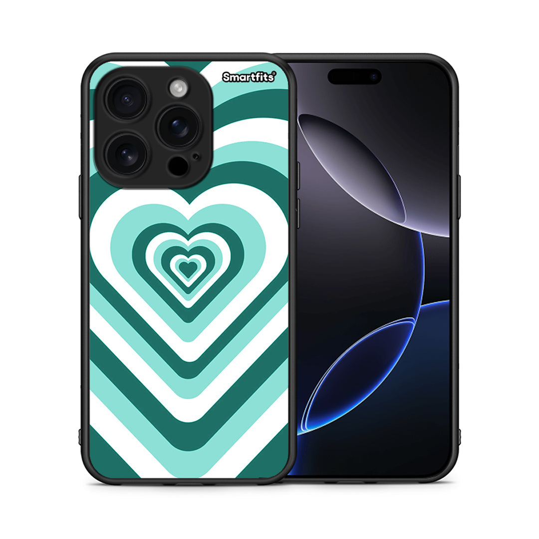 Θήκη iPhone 16 Pro Green Hearts από τη Smartfits με σχέδιο στο πίσω μέρος και μαύρο περίβλημα | iPhone 16 Pro Green Hearts case with colorful back and black bezels