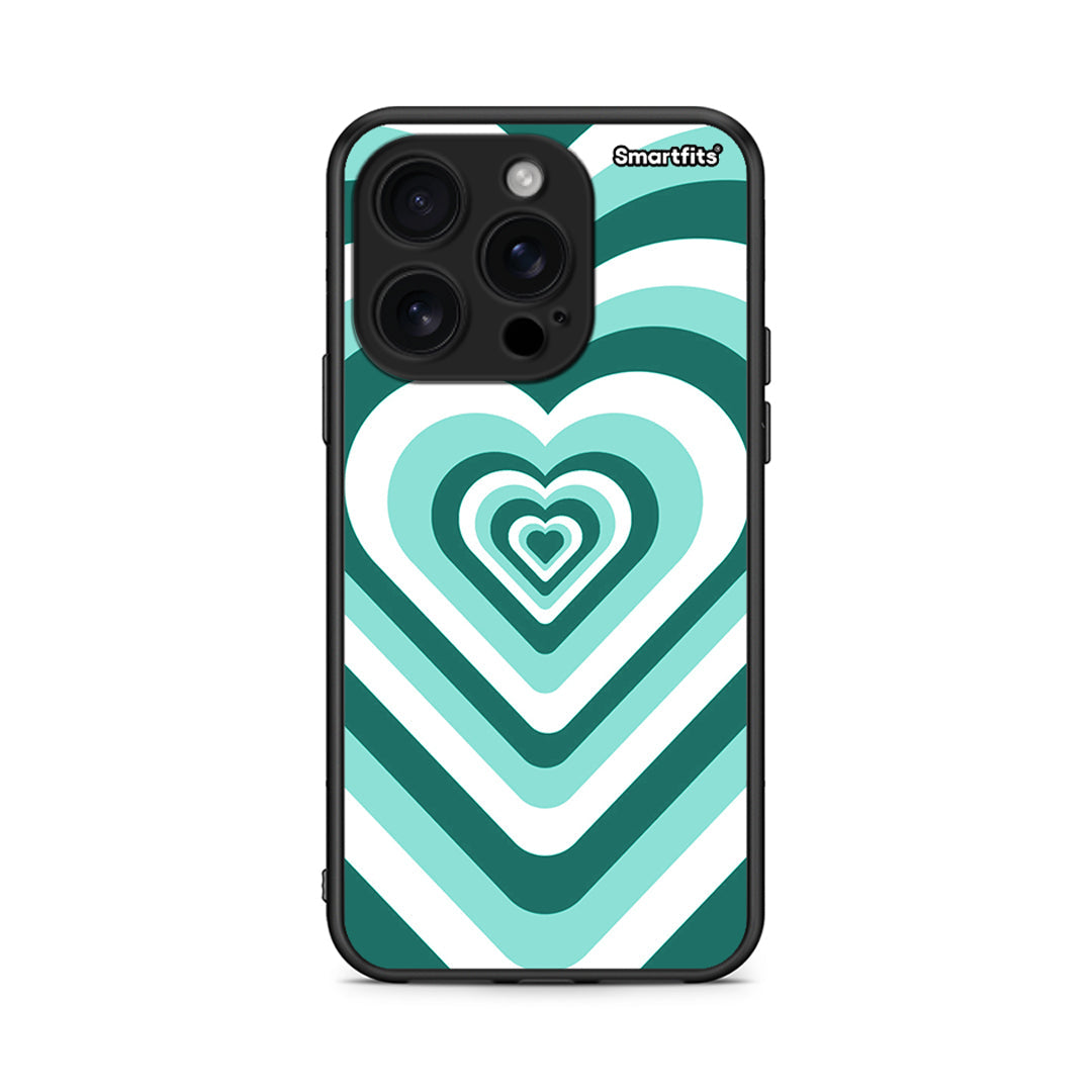 iPhone 16 Pro Green Hearts θήκη από τη Smartfits με σχέδιο στο πίσω μέρος και μαύρο περίβλημα | Smartphone case with colorful back and black bezels by Smartfits