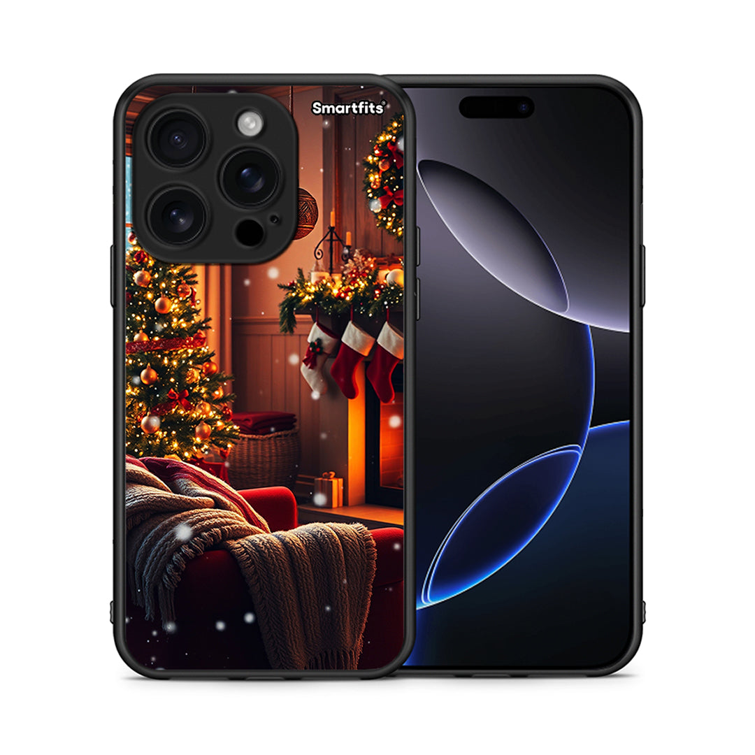 Θήκη iPhone 16 Pro Home For Christmas από τη Smartfits με σχέδιο στο πίσω μέρος και μαύρο περίβλημα | iPhone 16 Pro Home For Christmas case with colorful back and black bezels