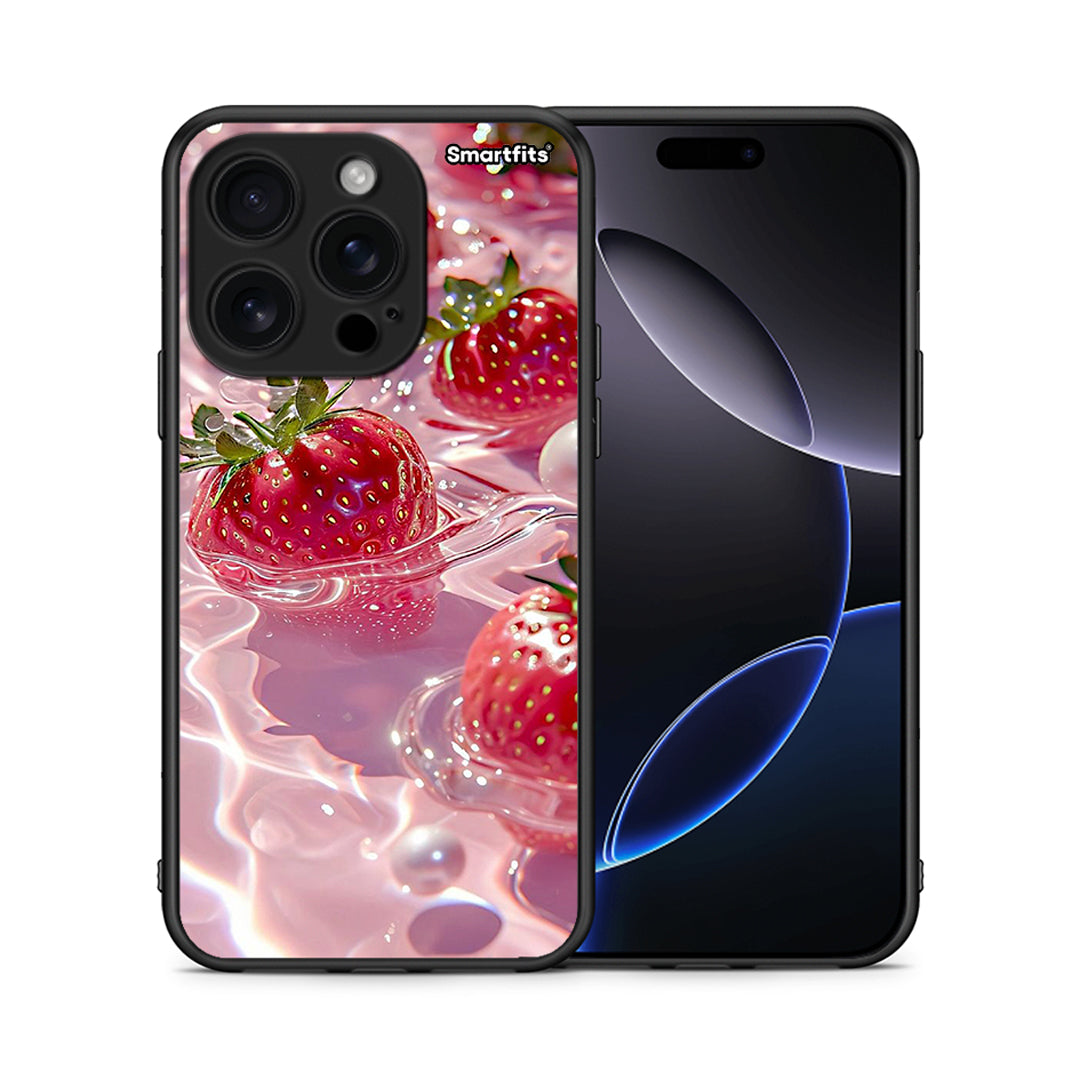 Θήκη iPhone 16 Pro Juicy Strawberries από τη Smartfits με σχέδιο στο πίσω μέρος και μαύρο περίβλημα | iPhone 16 Pro Juicy Strawberries case with colorful back and black bezels