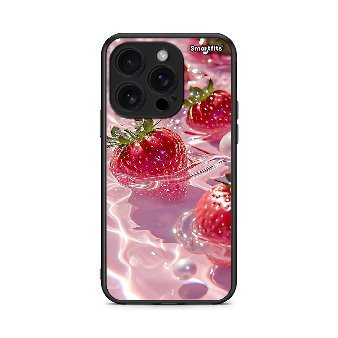 iPhone 16 Pro Juicy Strawberries θήκη από τη Smartfits με σχέδιο στο πίσω μέρος και μαύρο περίβλημα | Smartphone case with colorful back and black bezels by Smartfits