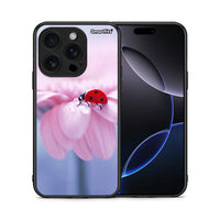 Thumbnail for Θήκη iPhone 16 Pro Ladybug Flower από τη Smartfits με σχέδιο στο πίσω μέρος και μαύρο περίβλημα | iPhone 16 Pro Ladybug Flower case with colorful back and black bezels