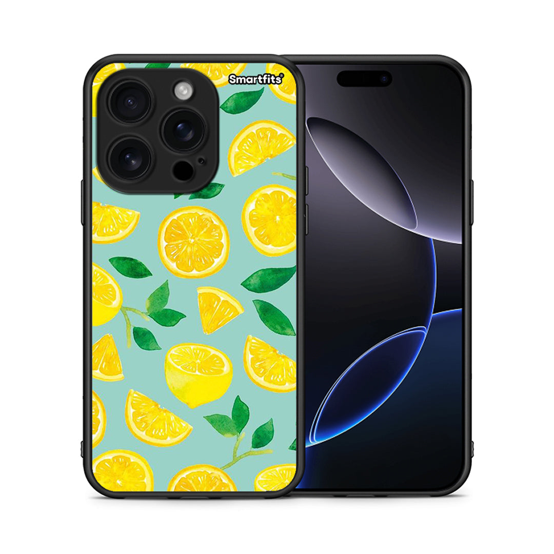 Θήκη iPhone 16 Pro Lemons από τη Smartfits με σχέδιο στο πίσω μέρος και μαύρο περίβλημα | iPhone 16 Pro Lemons case with colorful back and black bezels