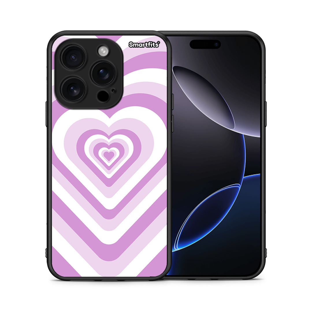 Θήκη iPhone 16 Pro Lilac Hearts από τη Smartfits με σχέδιο στο πίσω μέρος και μαύρο περίβλημα | iPhone 16 Pro Lilac Hearts case with colorful back and black bezels