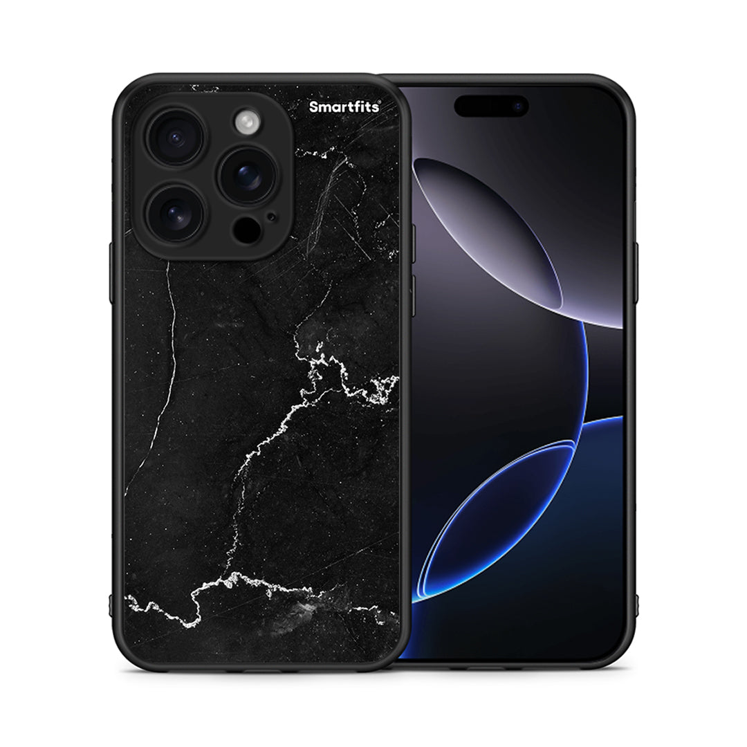 Θήκη iPhone 16 Pro Marble Black από τη Smartfits με σχέδιο στο πίσω μέρος και μαύρο περίβλημα | iPhone 16 Pro Marble Black case with colorful back and black bezels