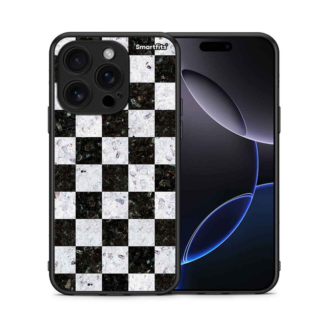 Θήκη iPhone 16 Pro Square Geometric Marble από τη Smartfits με σχέδιο στο πίσω μέρος και μαύρο περίβλημα | iPhone 16 Pro Square Geometric Marble case with colorful back and black bezels