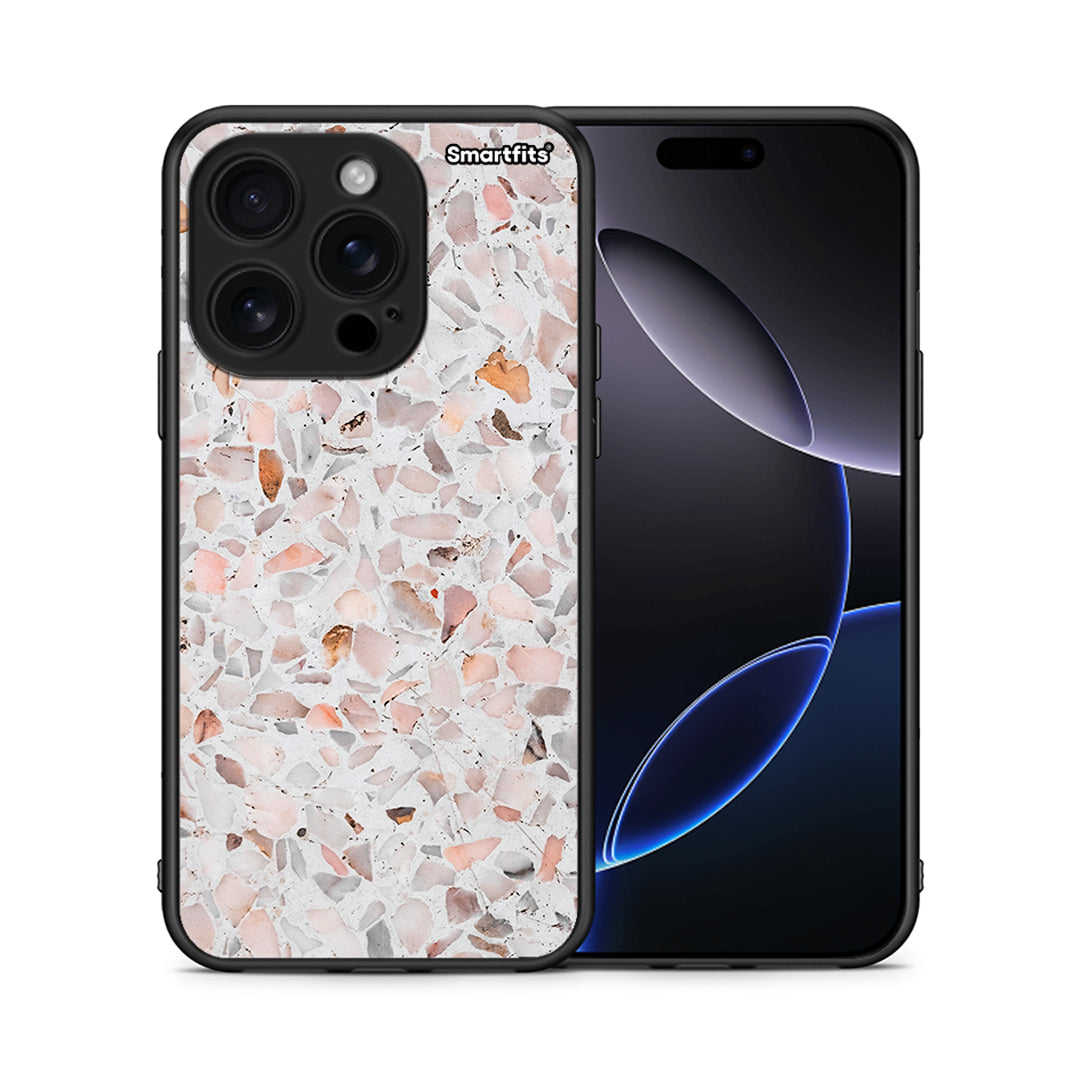 Θήκη iPhone 16 Pro Marble Terrazzo από τη Smartfits με σχέδιο στο πίσω μέρος και μαύρο περίβλημα | iPhone 16 Pro Marble Terrazzo case with colorful back and black bezels