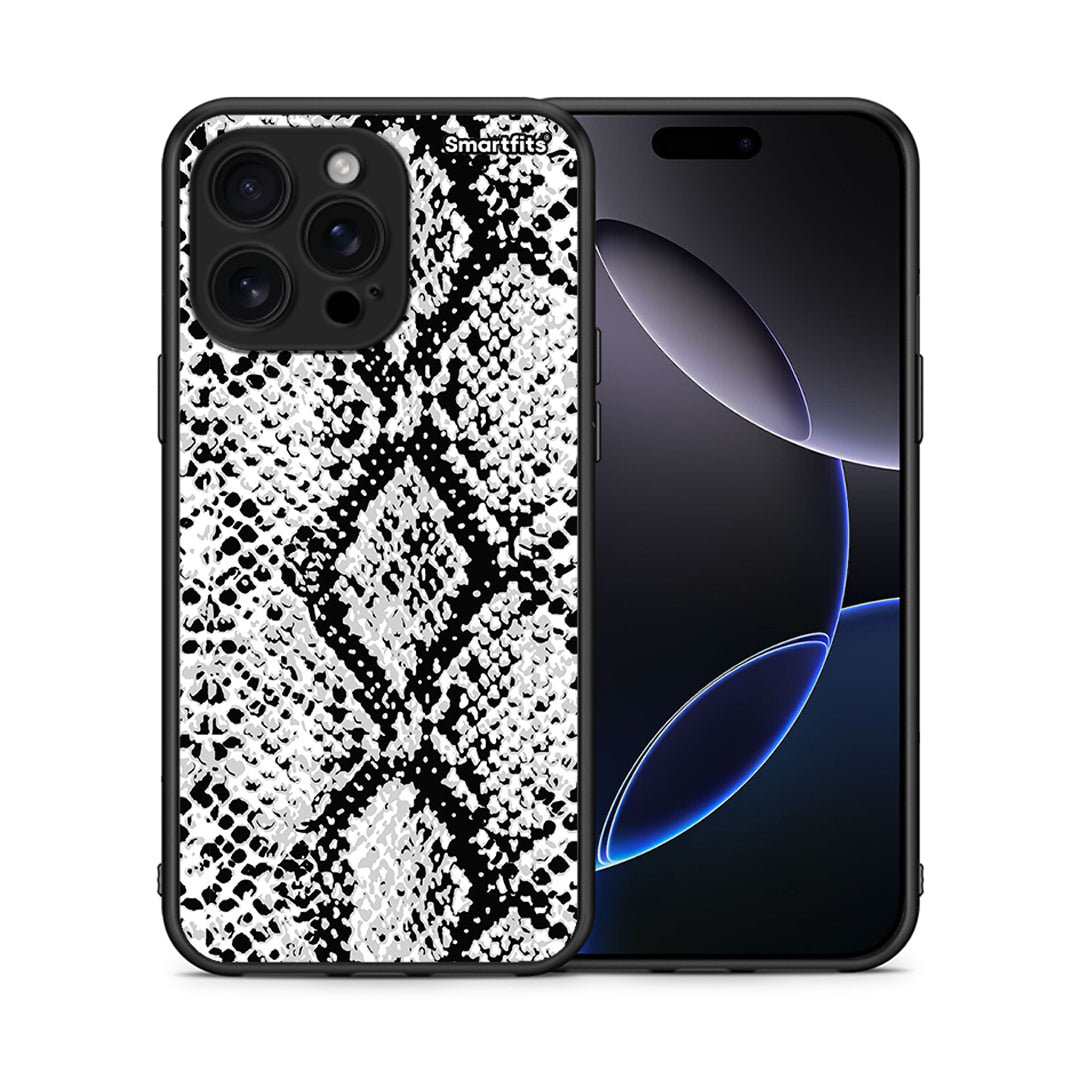 Θήκη iPhone 16 Pro Max White Snake Animal από τη Smartfits με σχέδιο στο πίσω μέρος και μαύρο περίβλημα | iPhone 16 Pro Max White Snake Animal case with colorful back and black bezels