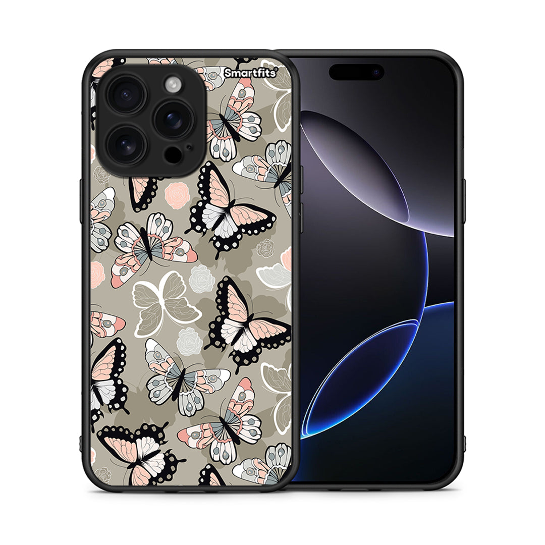 Θήκη iPhone 16 Pro Max Butterflies Boho από τη Smartfits με σχέδιο στο πίσω μέρος και μαύρο περίβλημα | iPhone 16 Pro Max Butterflies Boho case with colorful back and black bezels