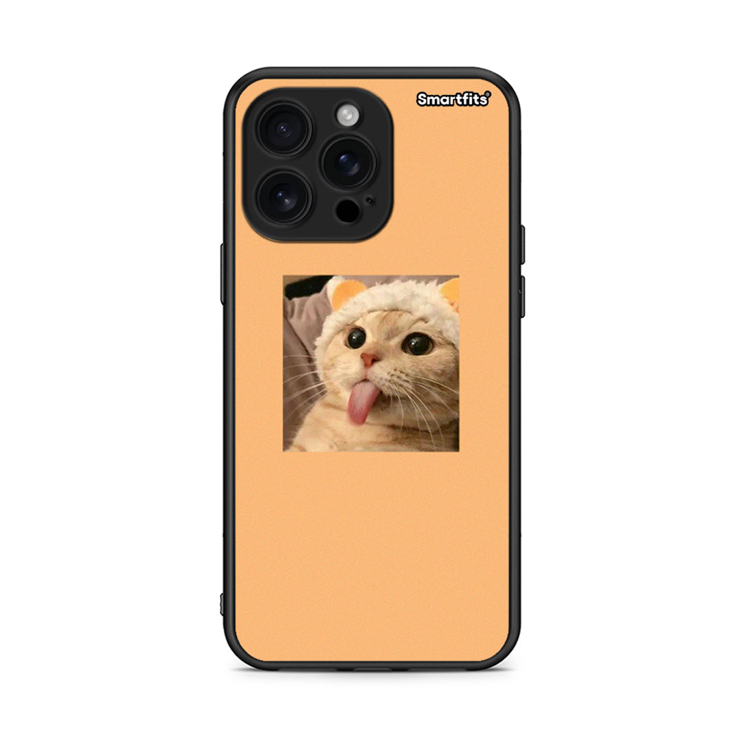 iPhone 16 Pro Max Cat Tongue θήκη από τη Smartfits με σχέδιο στο πίσω μέρος και μαύρο περίβλημα | Smartphone case with colorful back and black bezels by Smartfits