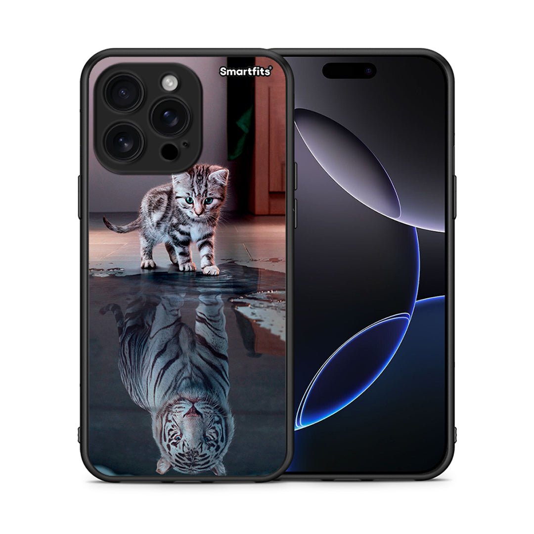 Θήκη iPhone 16 Pro Max Tiger Cute από τη Smartfits με σχέδιο στο πίσω μέρος και μαύρο περίβλημα | iPhone 16 Pro Max Tiger Cute case with colorful back and black bezels