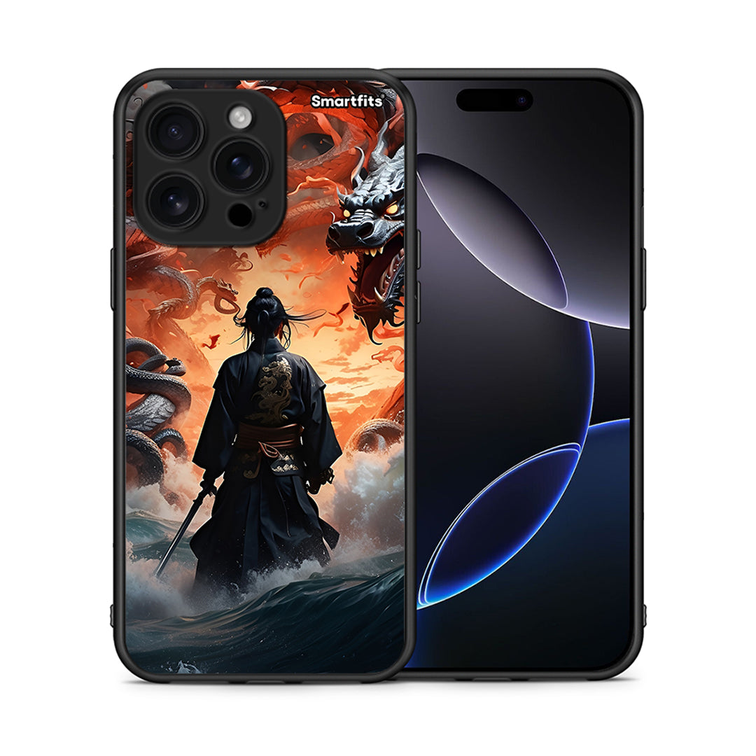 Θήκη iPhone 16 Pro Max Dragons Fight από τη Smartfits με σχέδιο στο πίσω μέρος και μαύρο περίβλημα | iPhone 16 Pro Max Dragons Fight case with colorful back and black bezels