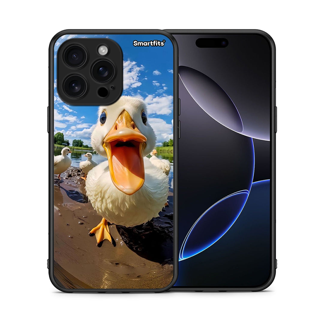 Θήκη iPhone 16 Pro Max Duck Face από τη Smartfits με σχέδιο στο πίσω μέρος και μαύρο περίβλημα | iPhone 16 Pro Max Duck Face case with colorful back and black bezels