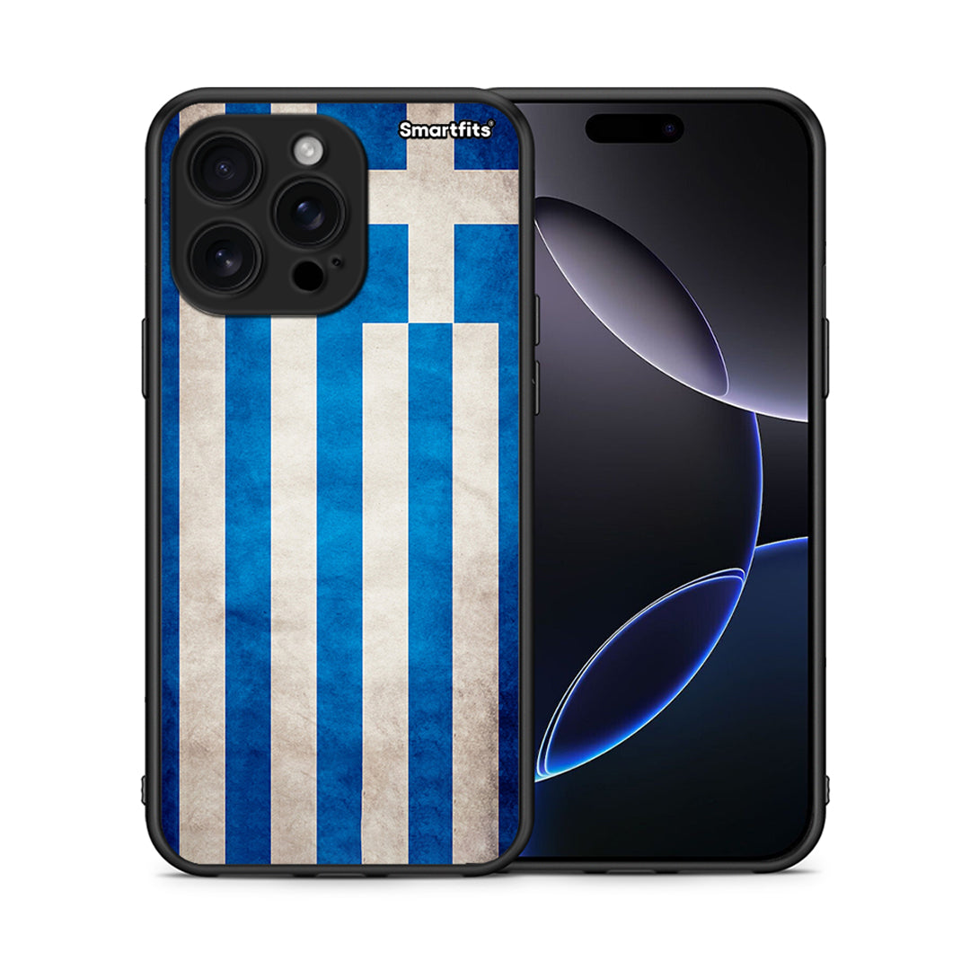 Θήκη iPhone 16 Pro Max Greek Flag από τη Smartfits με σχέδιο στο πίσω μέρος και μαύρο περίβλημα | iPhone 16 Pro Max Greek Flag case with colorful back and black bezels