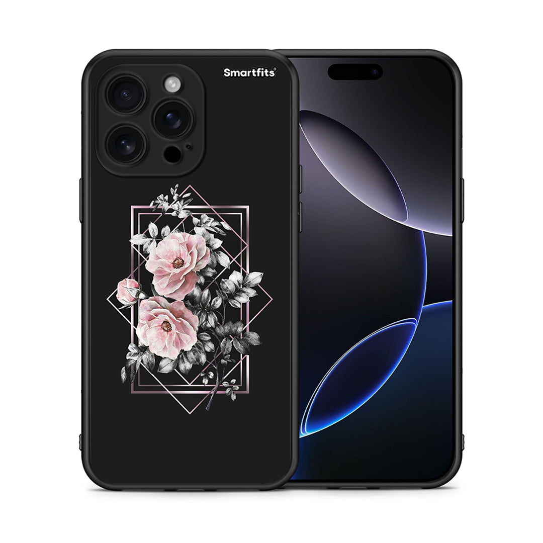 Θήκη iPhone 16 Pro Max Frame Flower από τη Smartfits με σχέδιο στο πίσω μέρος και μαύρο περίβλημα | iPhone 16 Pro Max Frame Flower case with colorful back and black bezels