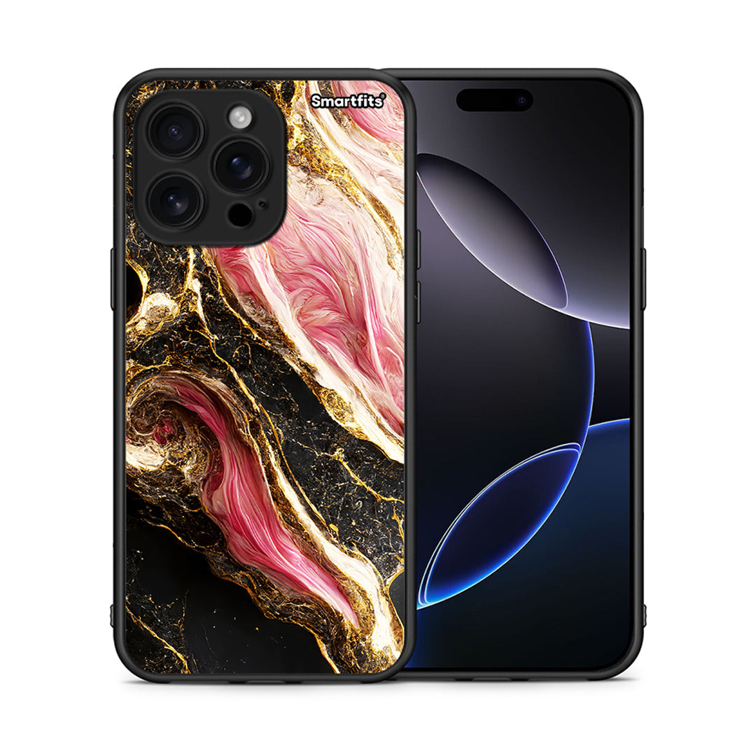 Θήκη iPhone 16 Pro Max Glamorous Pink Marble από τη Smartfits με σχέδιο στο πίσω μέρος και μαύρο περίβλημα | iPhone 16 Pro Max Glamorous Pink Marble case with colorful back and black bezels