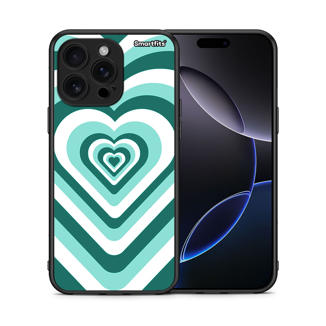 Θήκη iPhone 16 Pro Max Green Hearts από τη Smartfits με σχέδιο στο πίσω μέρος και μαύρο περίβλημα | iPhone 16 Pro Max Green Hearts case with colorful back and black bezels