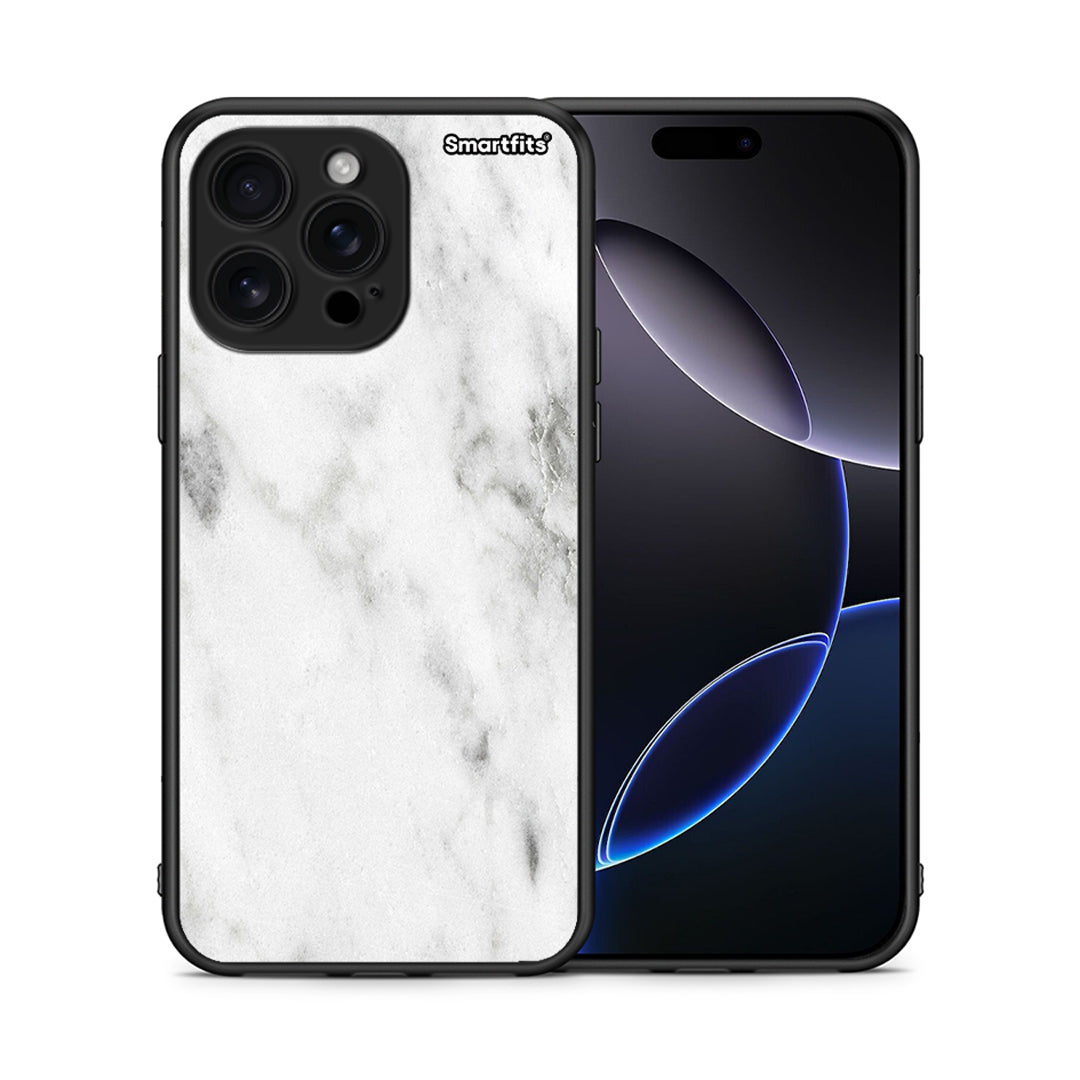 Θήκη iPhone 16 Pro Max White Marble από τη Smartfits με σχέδιο στο πίσω μέρος και μαύρο περίβλημα | iPhone 16 Pro Max White Marble case with colorful back and black bezels