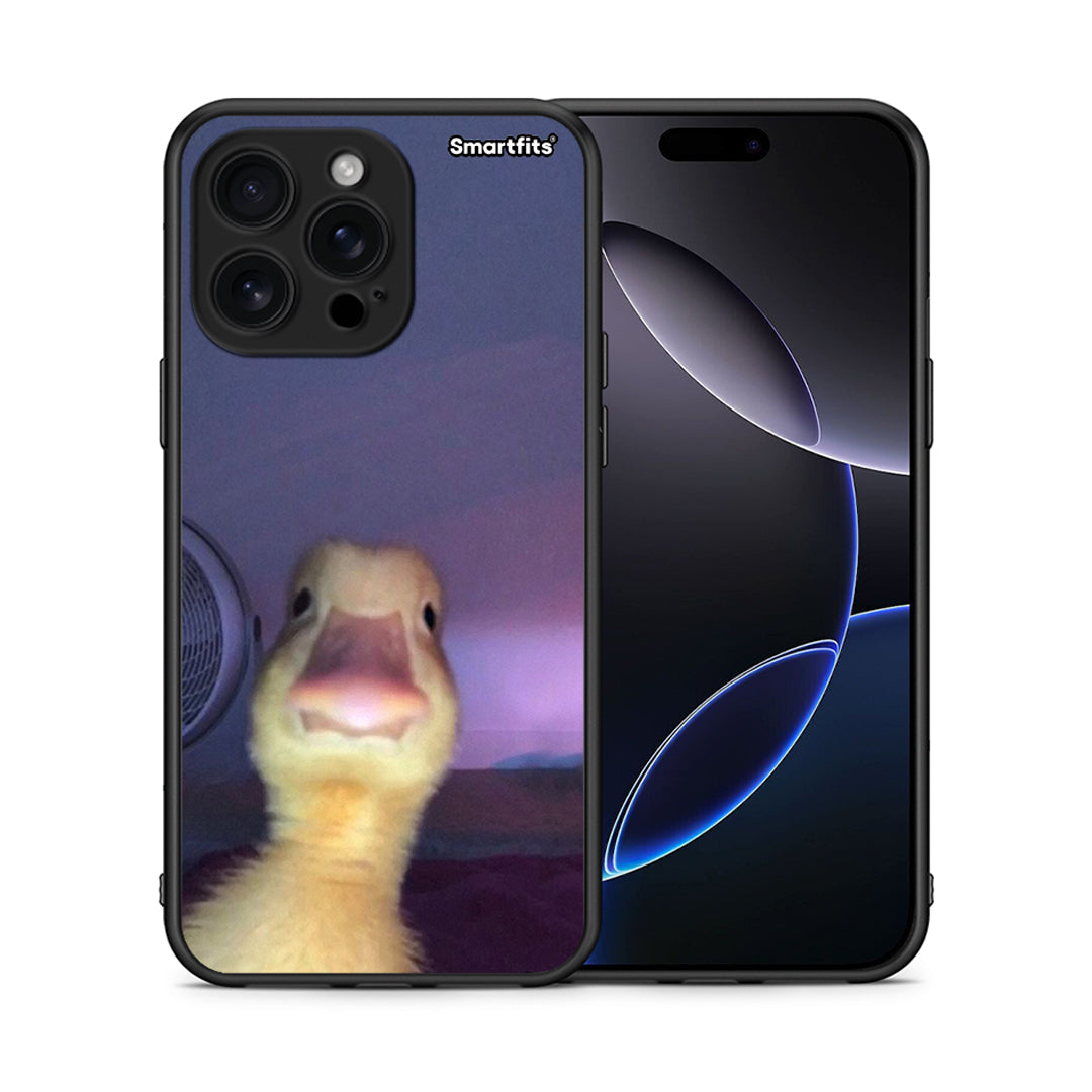 Θήκη iPhone 16 Pro Max Meme Duck από τη Smartfits με σχέδιο στο πίσω μέρος και μαύρο περίβλημα | iPhone 16 Pro Max Meme Duck case with colorful back and black bezels