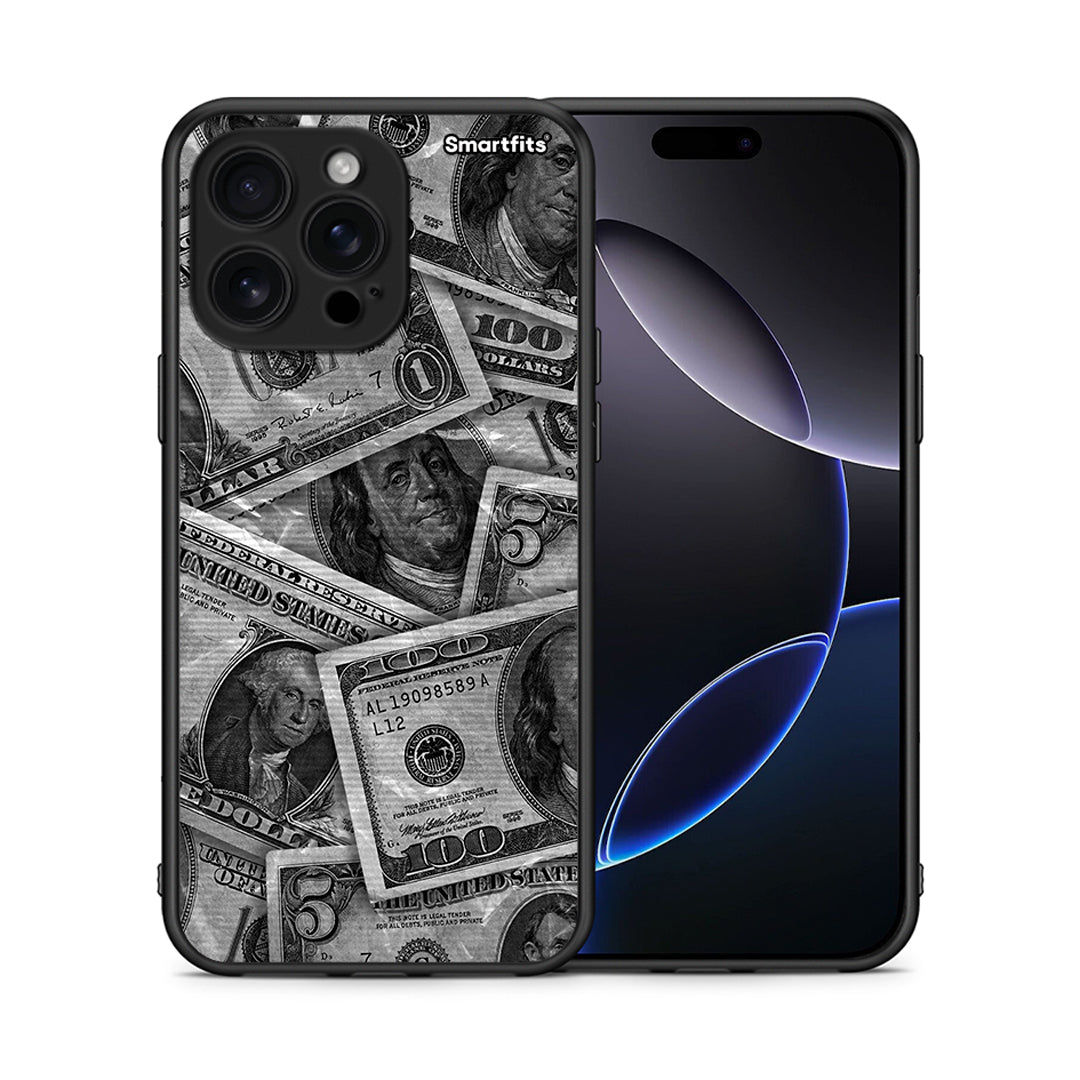 Θήκη iPhone 16 Pro Max Money Dollars από τη Smartfits με σχέδιο στο πίσω μέρος και μαύρο περίβλημα | iPhone 16 Pro Max Money Dollars case with colorful back and black bezels