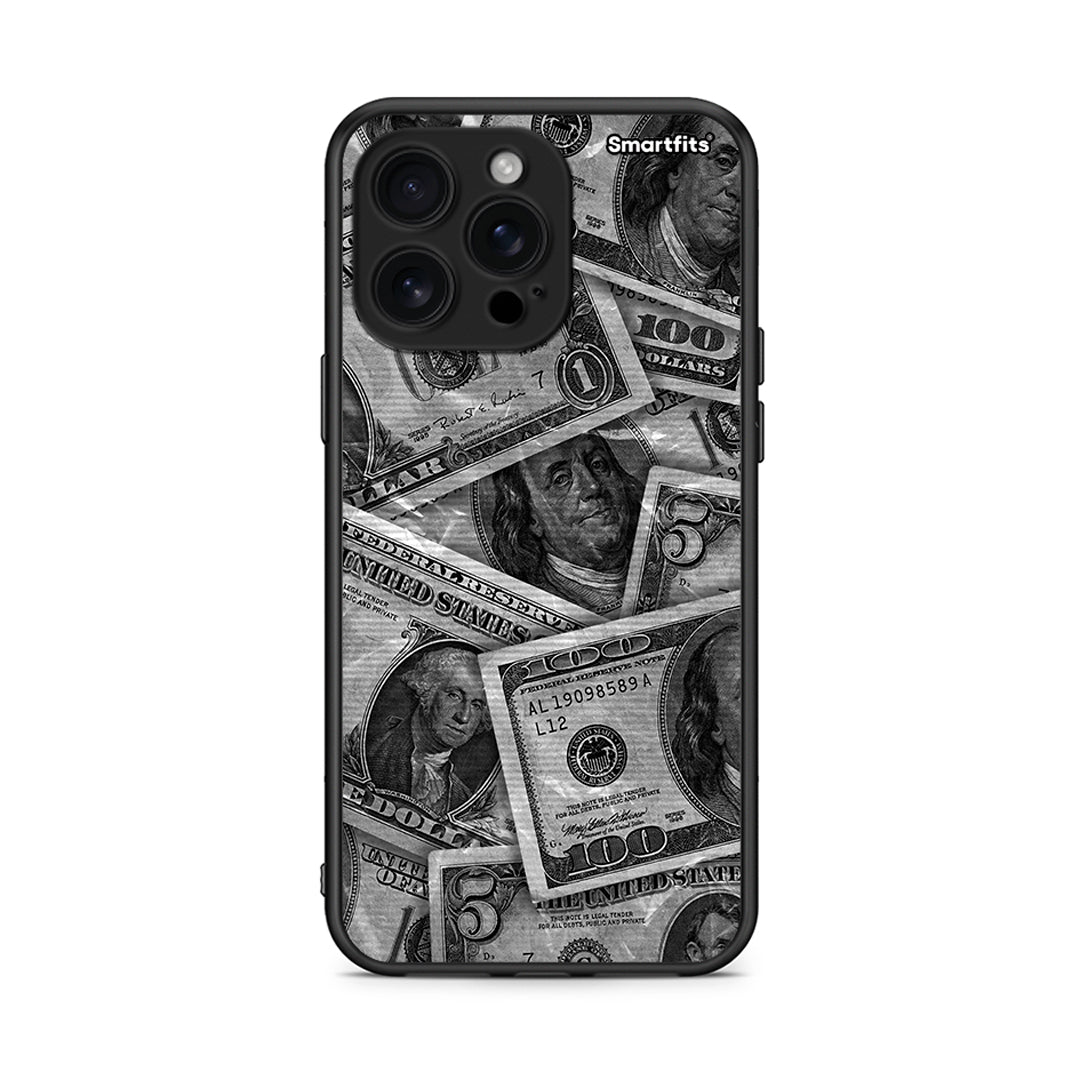 iPhone 16 Pro Max Money Dollars θήκη από τη Smartfits με σχέδιο στο πίσω μέρος και μαύρο περίβλημα | Smartphone case with colorful back and black bezels by Smartfits