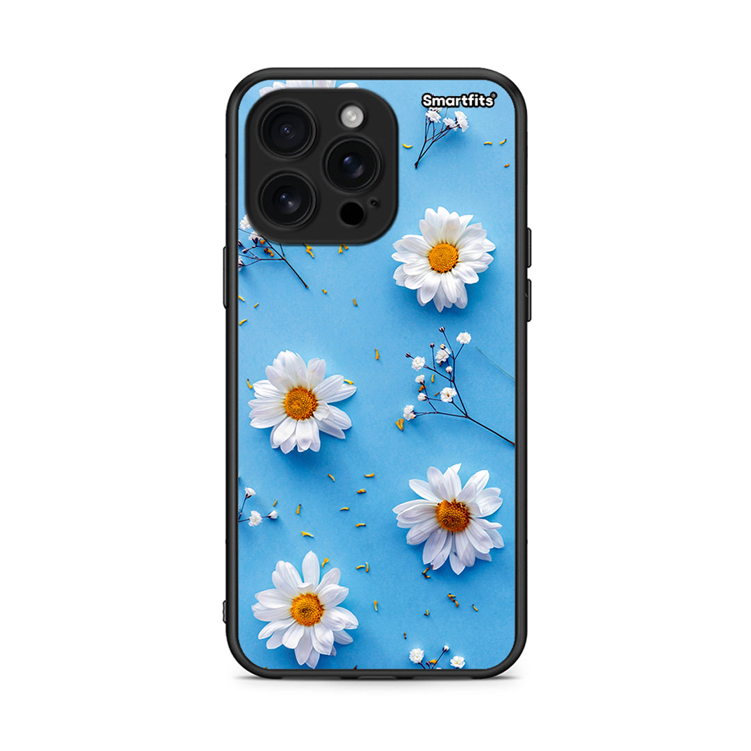 iPhone 16 Pro Max Real Daisies θήκη από τη Smartfits με σχέδιο στο πίσω μέρος και μαύρο περίβλημα | Smartphone case with colorful back and black bezels by Smartfits