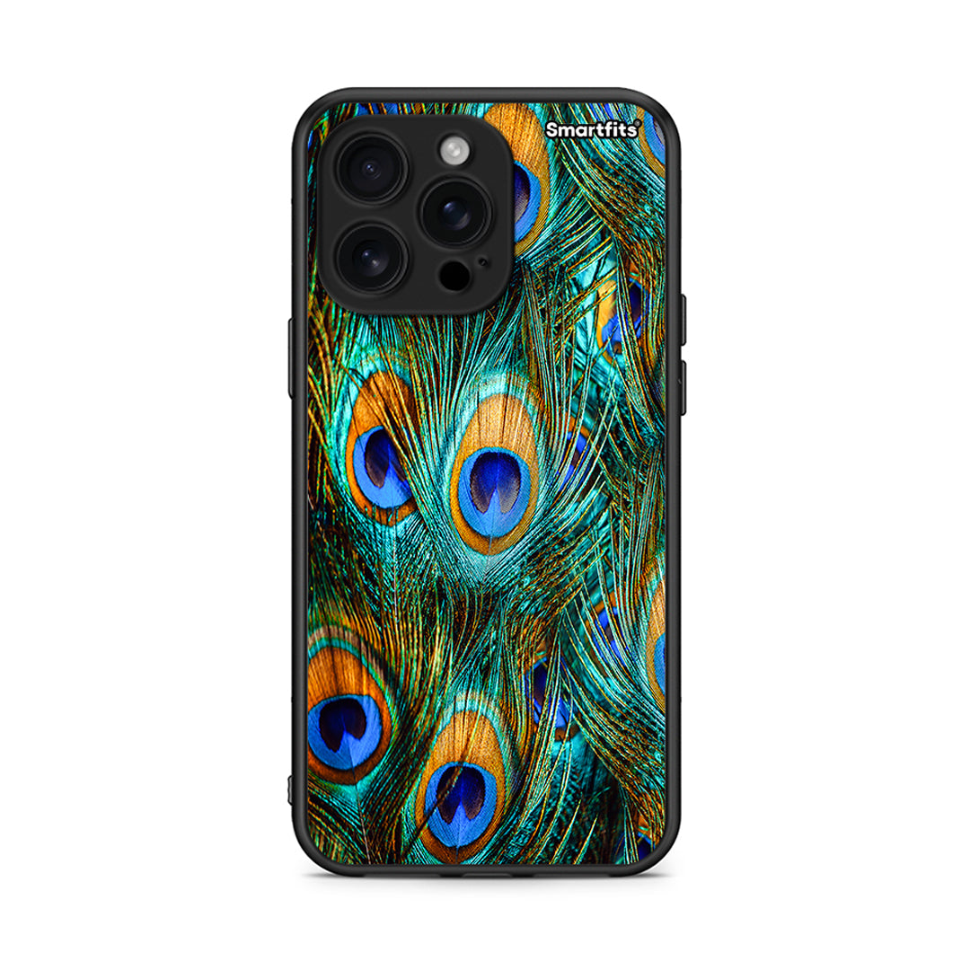 iPhone 16 Pro Max Real Peacock Feathers θήκη από τη Smartfits με σχέδιο στο πίσω μέρος και μαύρο περίβλημα | Smartphone case with colorful back and black bezels by Smartfits