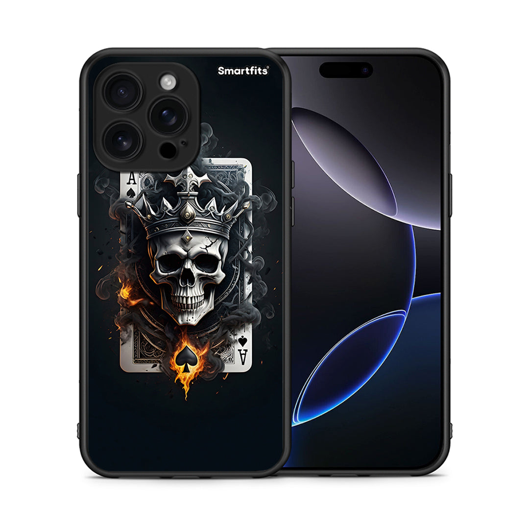 Θήκη iPhone 16 Pro Max Skull King Ace από τη Smartfits με σχέδιο στο πίσω μέρος και μαύρο περίβλημα | iPhone 16 Pro Max Skull King Ace case with colorful back and black bezels