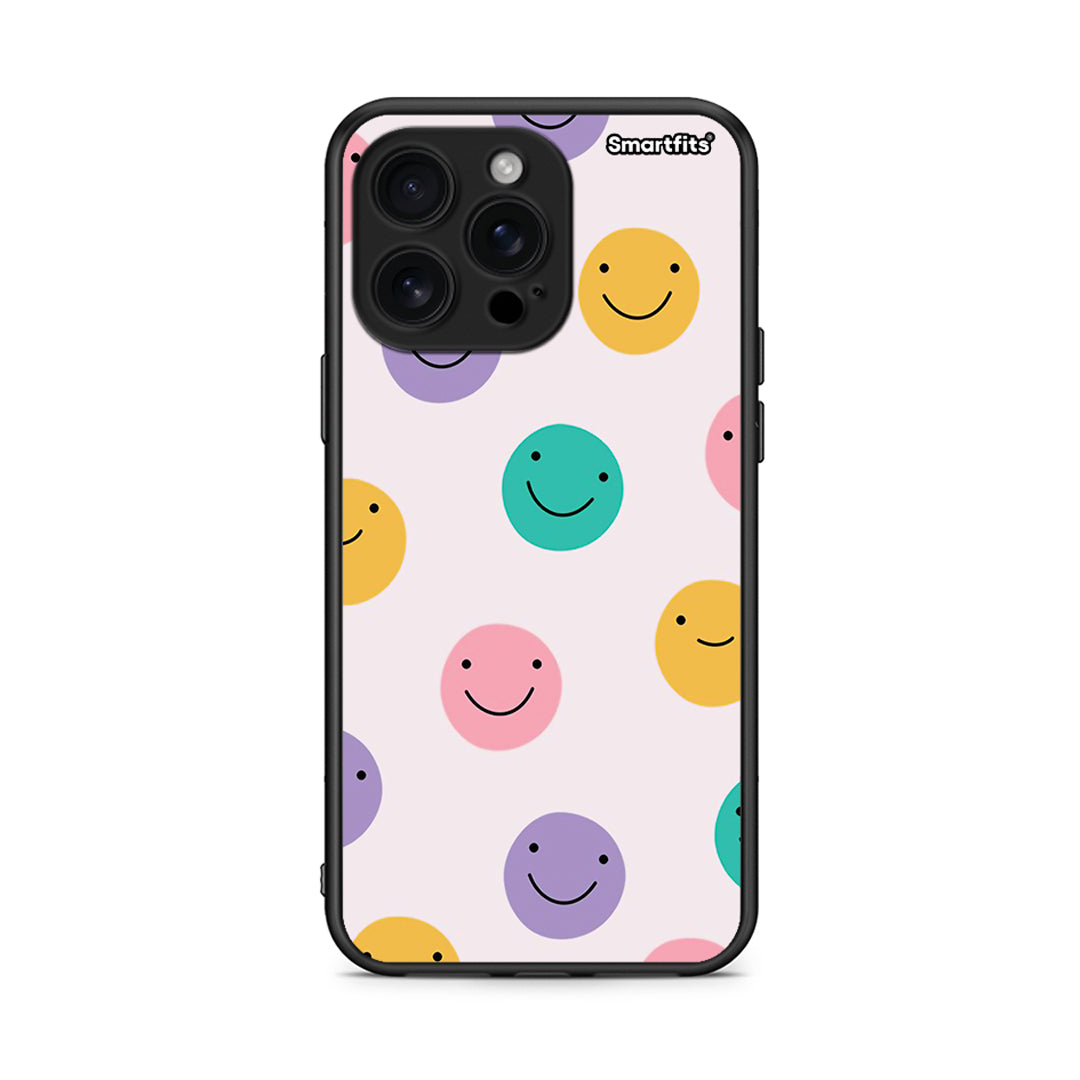 iPhone 16 Pro Max Smiley Faces θήκη από τη Smartfits με σχέδιο στο πίσω μέρος και μαύρο περίβλημα | Smartphone case with colorful back and black bezels by Smartfits