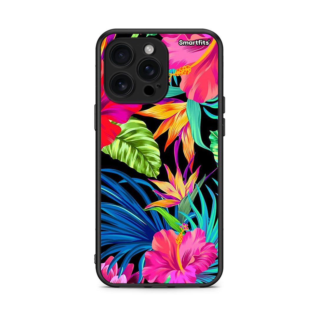 iPhone 16 Pro Max Tropical Flowers θήκη από τη Smartfits με σχέδιο στο πίσω μέρος και μαύρο περίβλημα | Smartphone case with colorful back and black bezels by Smartfits