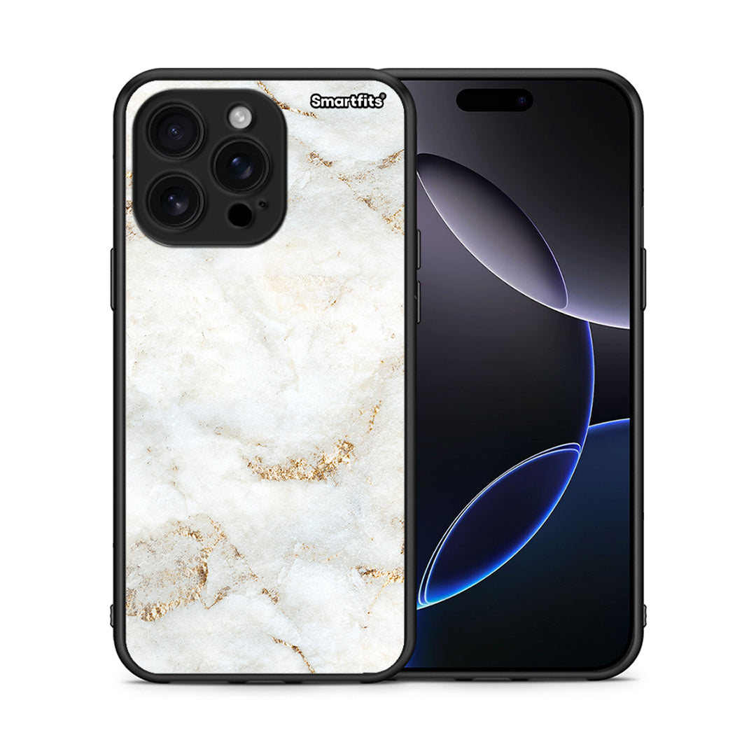 Θήκη iPhone 16 Pro Max White Gold Marble από τη Smartfits με σχέδιο στο πίσω μέρος και μαύρο περίβλημα | iPhone 16 Pro Max White Gold Marble case with colorful back and black bezels