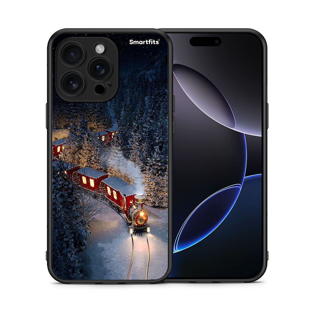 Θήκη iPhone 16 Pro Max Xmas Train από τη Smartfits με σχέδιο στο πίσω μέρος και μαύρο περίβλημα | iPhone 16 Pro Max Xmas Train case with colorful back and black bezels