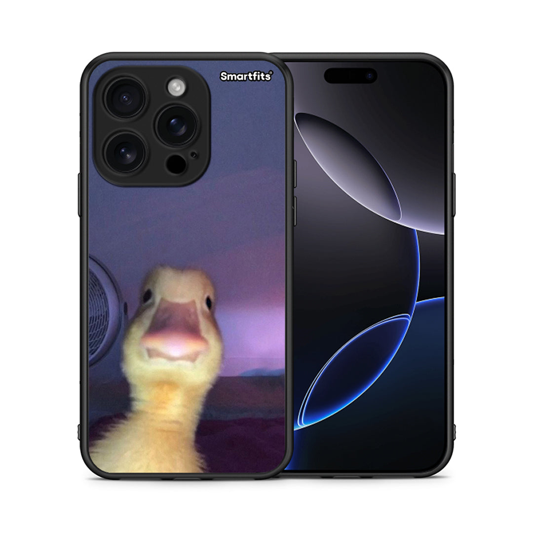 Θήκη iPhone 16 Pro Meme Duck από τη Smartfits με σχέδιο στο πίσω μέρος και μαύρο περίβλημα | iPhone 16 Pro Meme Duck case with colorful back and black bezels