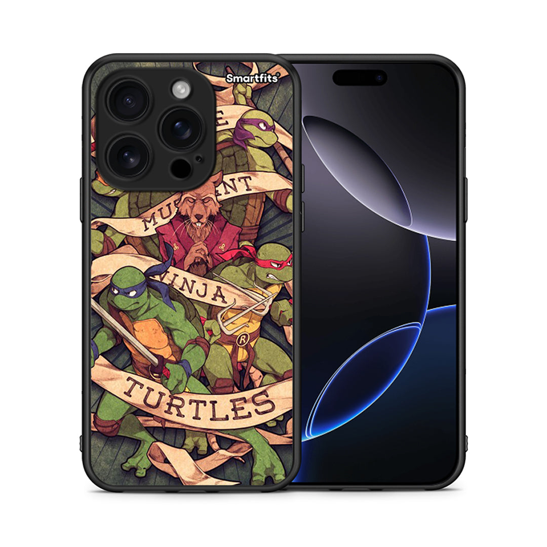 Θήκη iPhone 16 Pro Ninja Turtles από τη Smartfits με σχέδιο στο πίσω μέρος και μαύρο περίβλημα | iPhone 16 Pro Ninja Turtles case with colorful back and black bezels