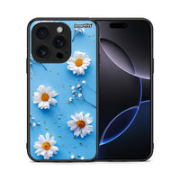 Thumbnail for Θήκη iPhone 16 Pro Real Daisies από τη Smartfits με σχέδιο στο πίσω μέρος και μαύρο περίβλημα | iPhone 16 Pro Real Daisies case with colorful back and black bezels