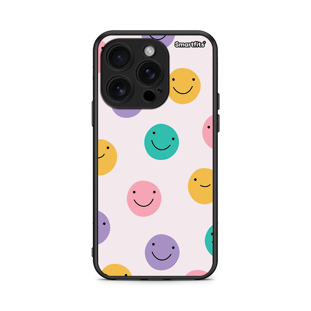 iPhone 16 Pro Smiley Faces θήκη από τη Smartfits με σχέδιο στο πίσω μέρος και μαύρο περίβλημα | Smartphone case with colorful back and black bezels by Smartfits