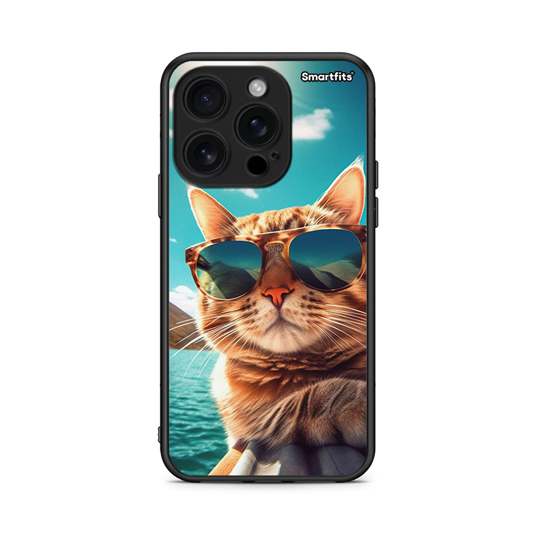 iPhone 16 Pro Summer Cat θήκη από τη Smartfits με σχέδιο στο πίσω μέρος και μαύρο περίβλημα | Smartphone case with colorful back and black bezels by Smartfits