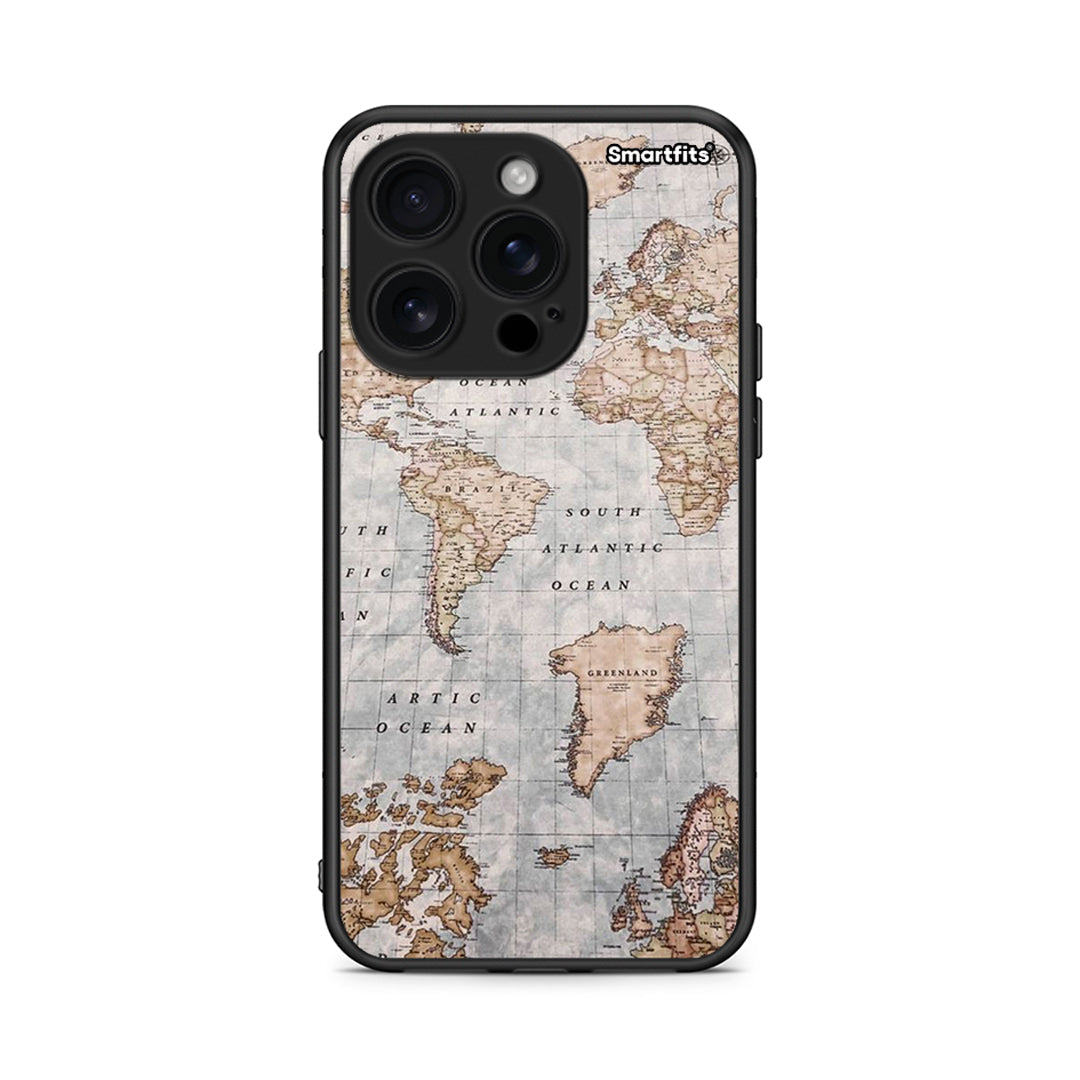 iPhone 16 Pro World Map Θήκη από τη Smartfits με σχέδιο στο πίσω μέρος και μαύρο περίβλημα | Smartphone case with colorful back and black bezels by Smartfits