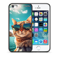 Thumbnail for Θήκη iPhone 5/5s/SE Summer Cat από τη Smartfits με σχέδιο στο πίσω μέρος και μαύρο περίβλημα | iPhone 5/5s/SE Summer Cat case with colorful back and black bezels