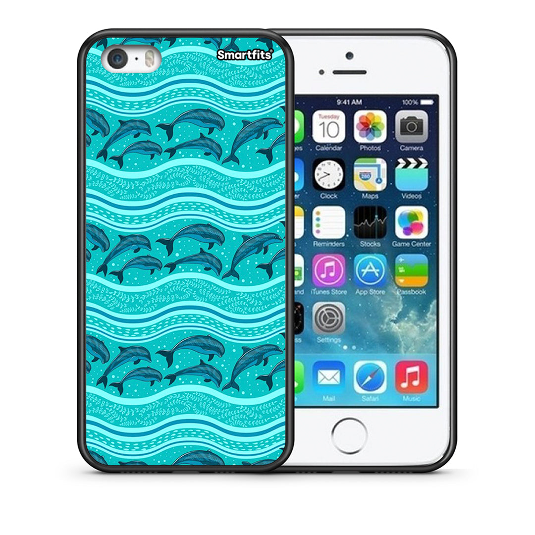 Θήκη iPhone 5/5s/SE Swimming Dolphins από τη Smartfits με σχέδιο στο πίσω μέρος και μαύρο περίβλημα | iPhone 5/5s/SE Swimming Dolphins case with colorful back and black bezels