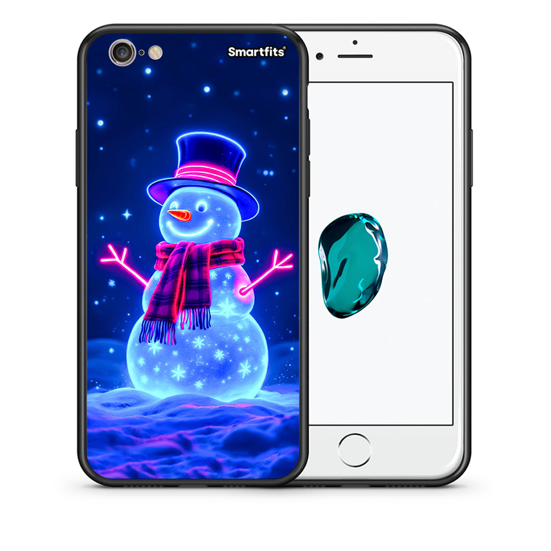 Θήκη iPhone 6 Plus/6s Plus Christmas Neon Snowman από τη Smartfits με σχέδιο στο πίσω μέρος και μαύρο περίβλημα | iPhone 6 Plus/6s Plus Christmas Neon Snowman case with colorful back and black bezels