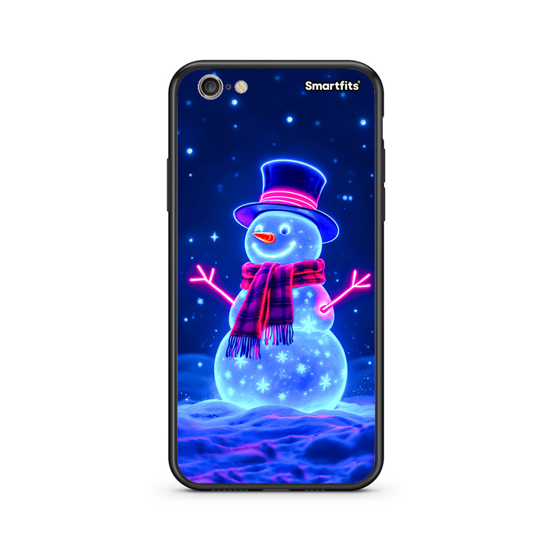 iphone 6 6s Christmas Neon Snowman θήκη από τη Smartfits με σχέδιο στο πίσω μέρος και μαύρο περίβλημα | Smartphone case with colorful back and black bezels by Smartfits