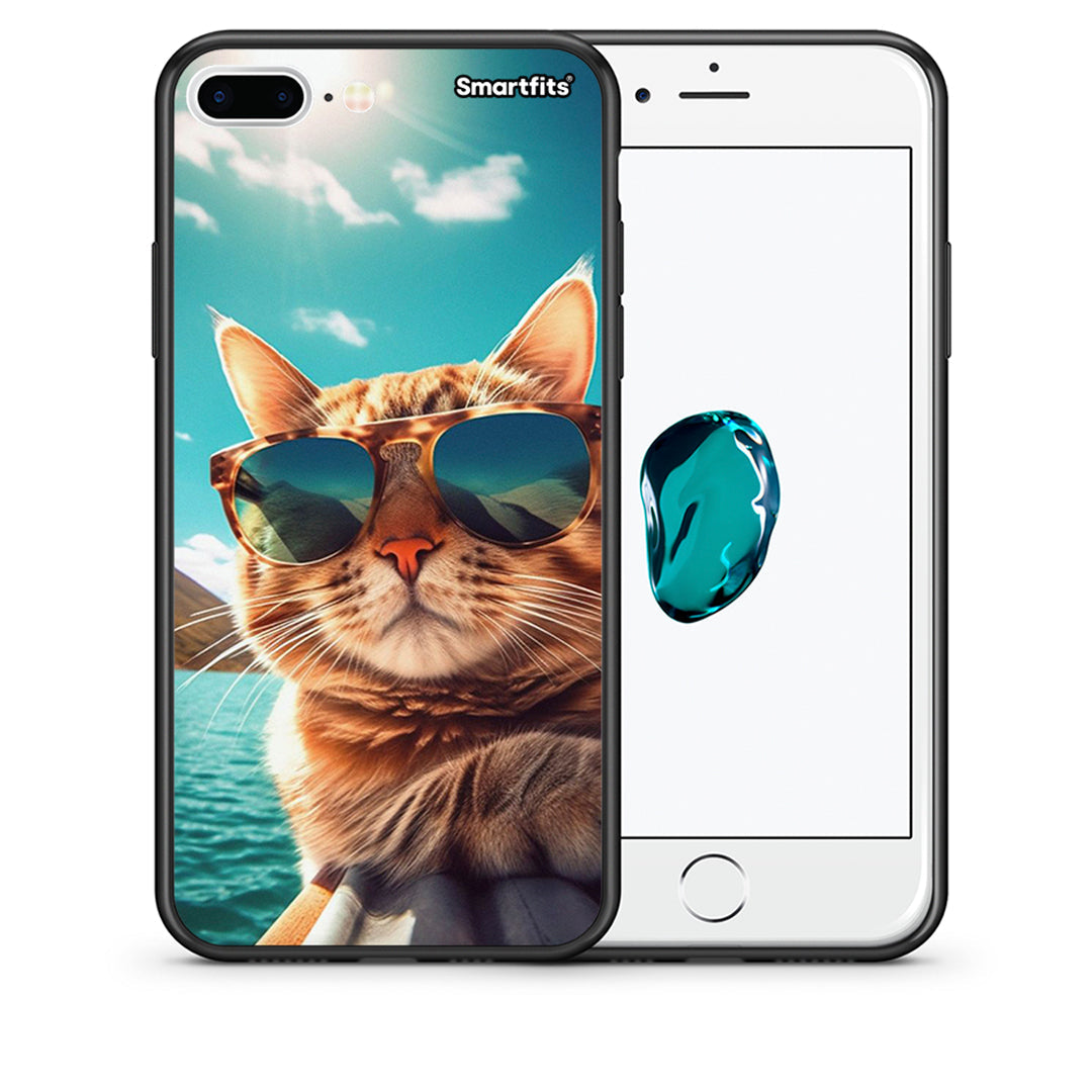 Θήκη iPhone 7 Plus/8 Plus Summer Cat από τη Smartfits με σχέδιο στο πίσω μέρος και μαύρο περίβλημα | iPhone 7 Plus/8 Plus Summer Cat case with colorful back and black bezels