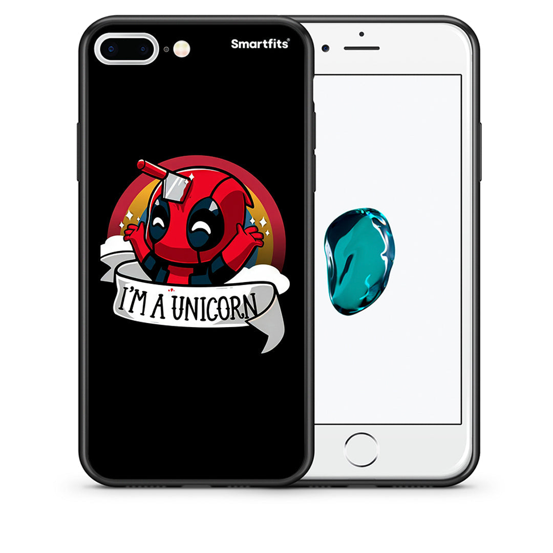 Θήκη iPhone 7 Plus/8 Plus Unicorn Deadpool από τη Smartfits με σχέδιο στο πίσω μέρος και μαύρο περίβλημα | iPhone 7 Plus/8 Plus Unicorn Deadpool case with colorful back and black bezels