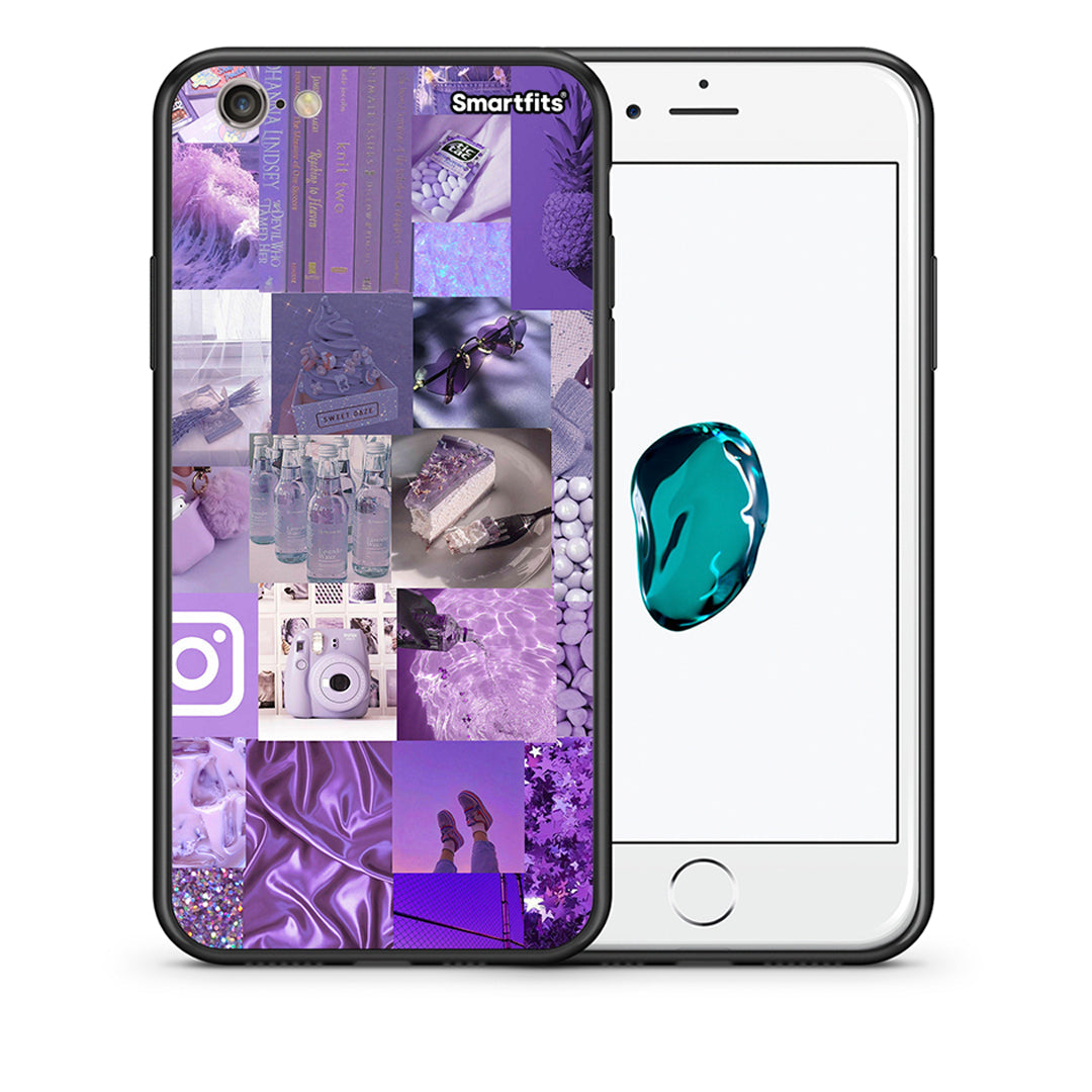 Θήκη iPhone 7/8/SE 2020 Purple Aesthetic Collage από τη Smartfits με σχέδιο στο πίσω μέρος και μαύρο περίβλημα | iPhone 7/8/SE 2020 Purple Aesthetic Collage case with colorful back and black bezels